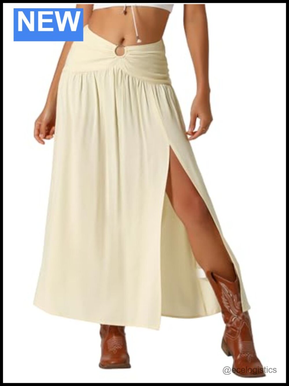 Boho Smocked Keyhole Split Maxi Skirt Rayon Modal